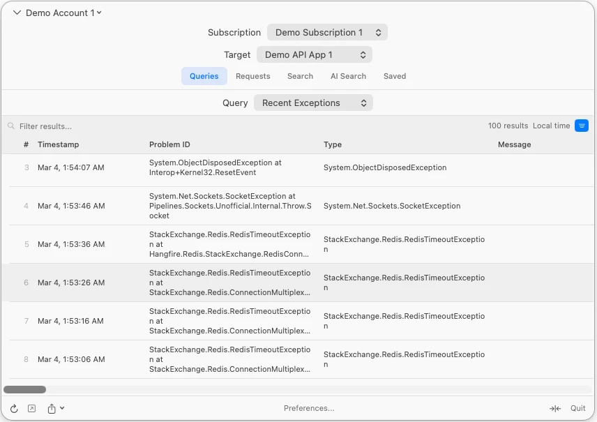 Recent exceptions (light)