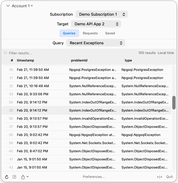 Recent exceptions (light)