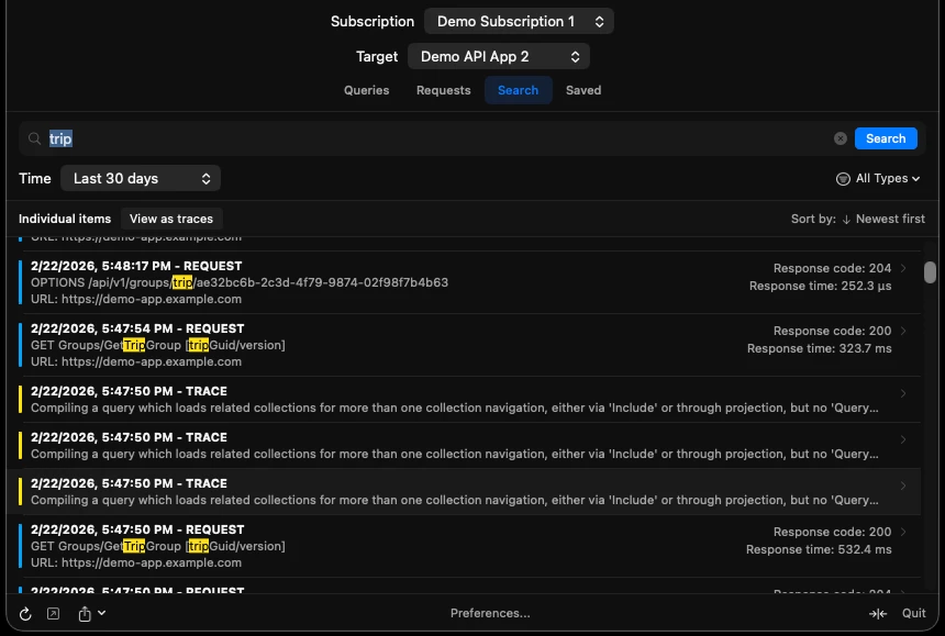 Search across telemetry