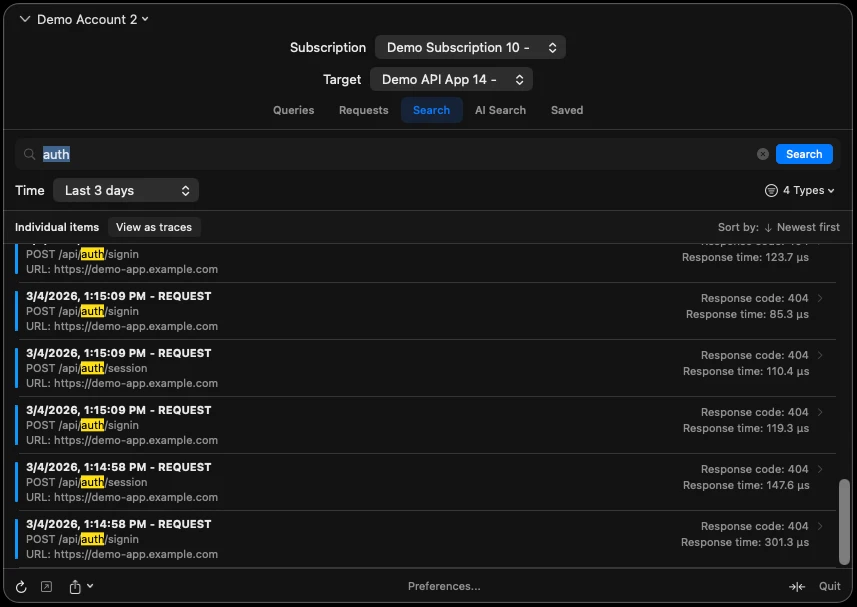 Search across telemetry